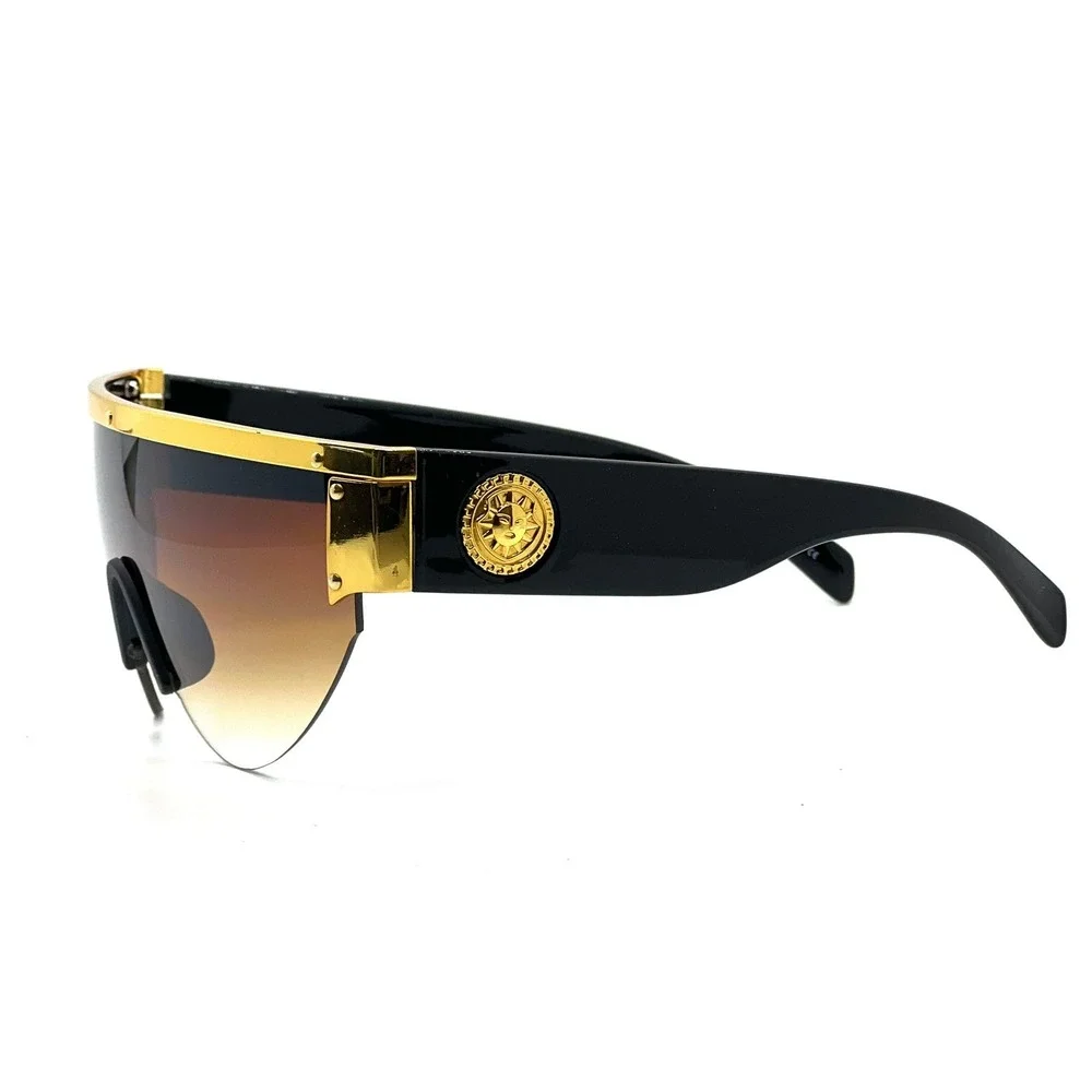 Sunglasses Brown Gradient Lens Fashion Gold Rimles Shades‎ Wrap Around Oversized